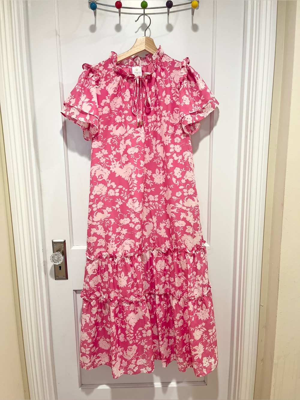 J. Marie Pink White Floral Tiered Maxi Dress XS